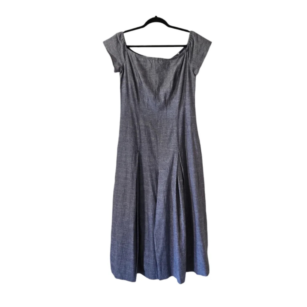 Free People Women’s Jumpsuit Rumi Blue Off The Shoulder Pleated Wide Leg Size 12 - Picture 3 of 12